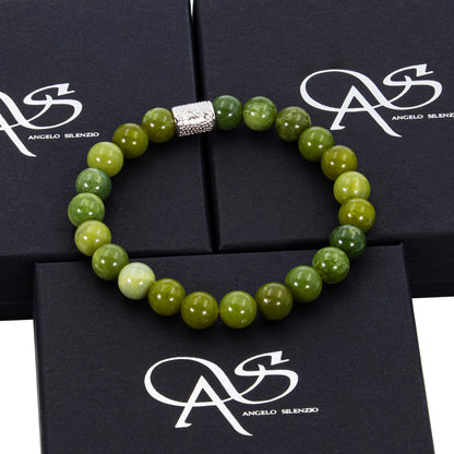 Grüner Nephrit Jade Perlen 925 Sterling Silber Rohdiniert