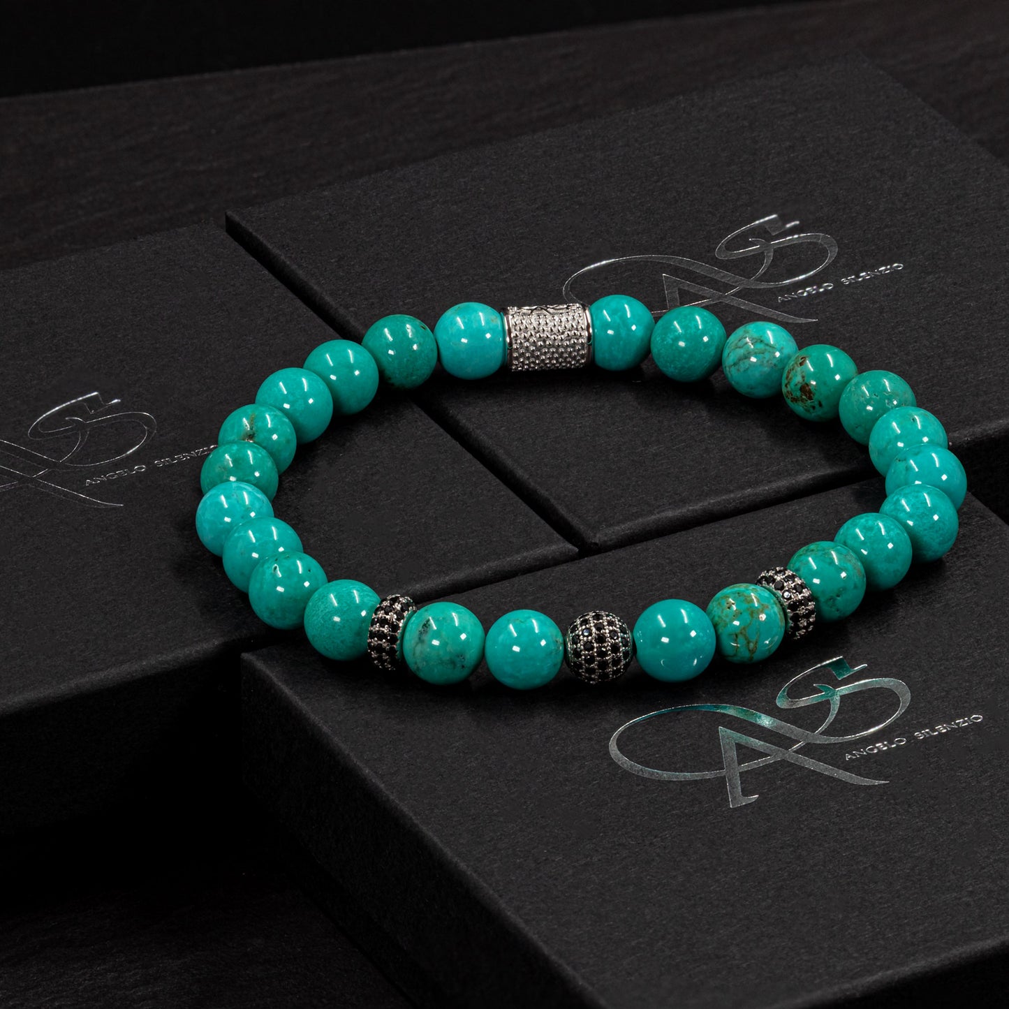 Grüner Türkis SilverLine Zirkon 8mm R 925 Sterling Silber Rohdiniert