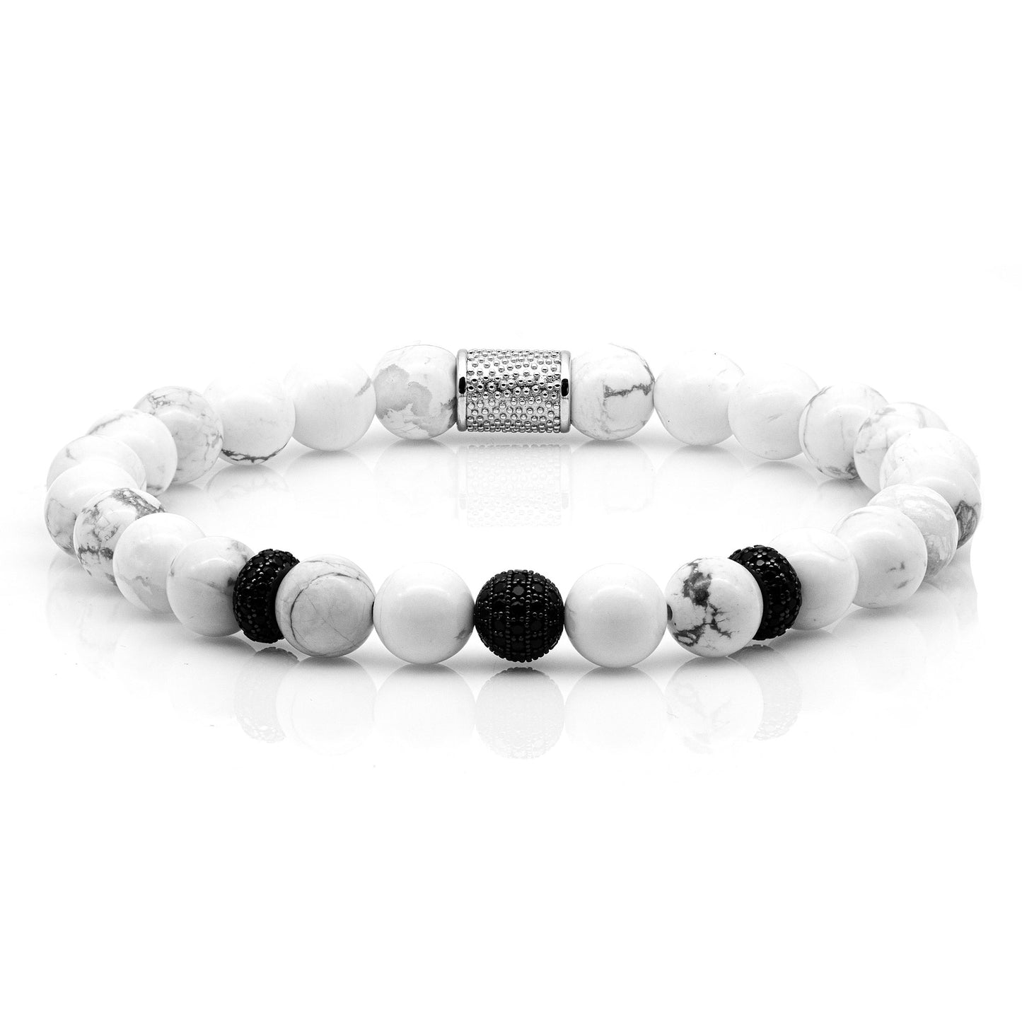 Howlith SilverLine Zirkon 8mm R 925 Sterling Silber Rohdiniert
