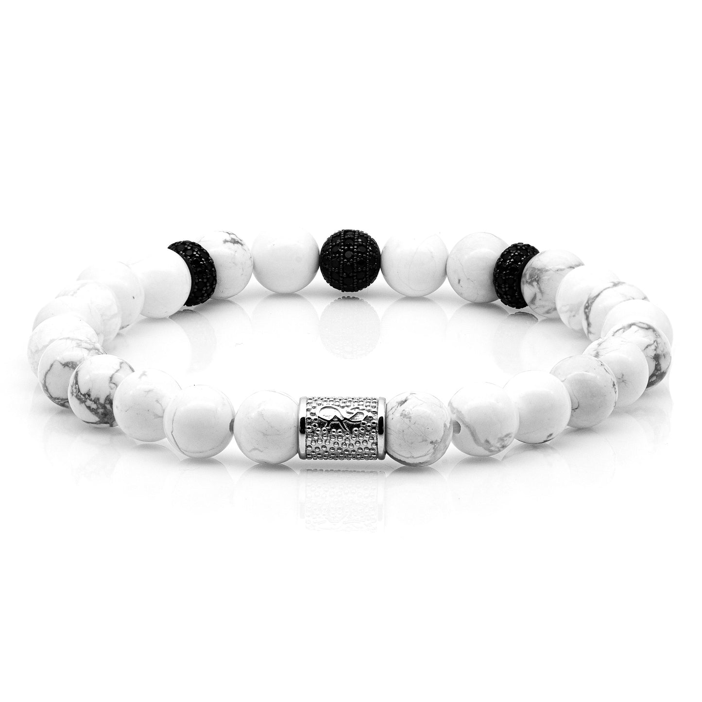 Howlith SilverLine Zirkon 8mm R 925 Sterling Silber Rohdiniert