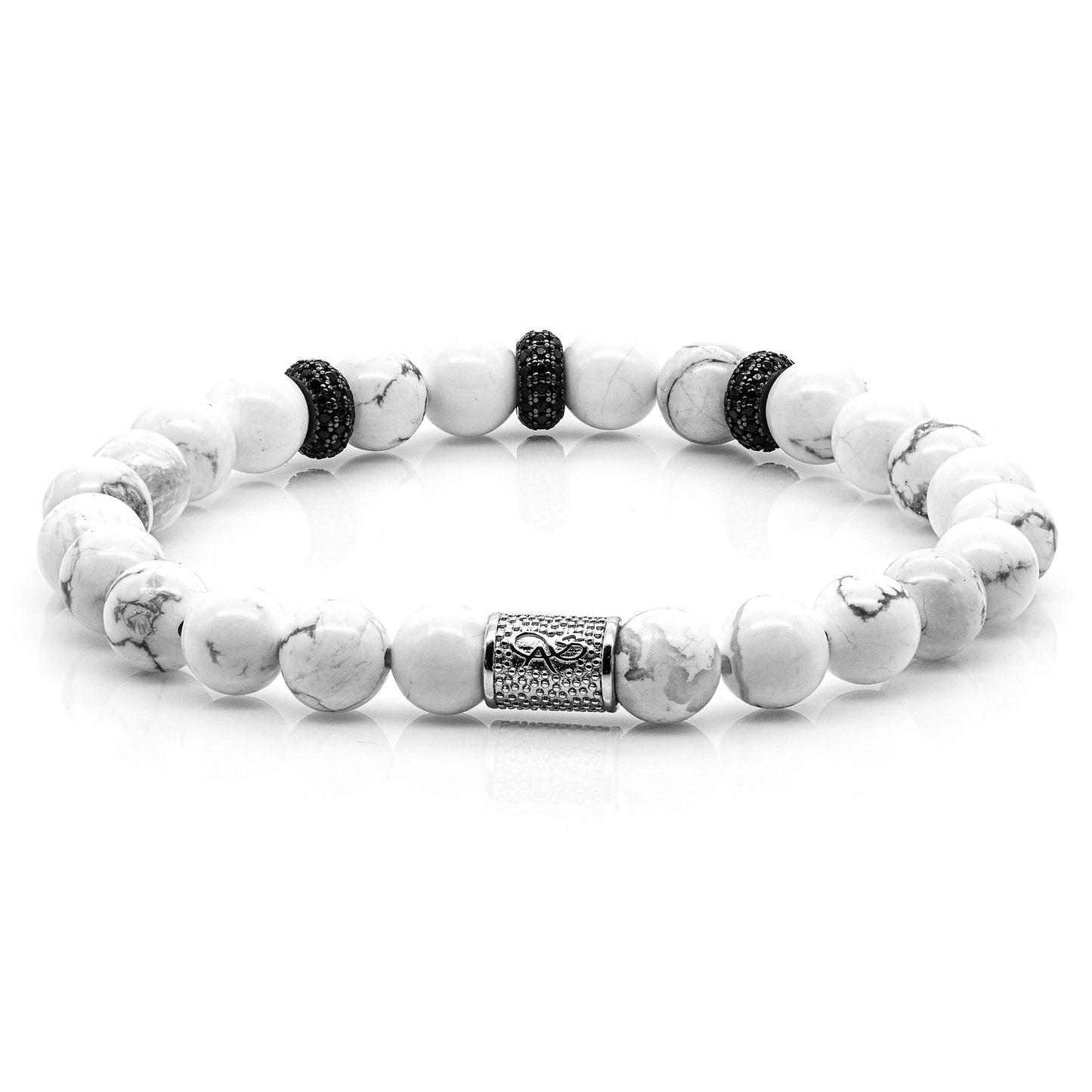 Howlith SilverLine Zirkon 8mm S 925 Sterling Silber Rohdiniert