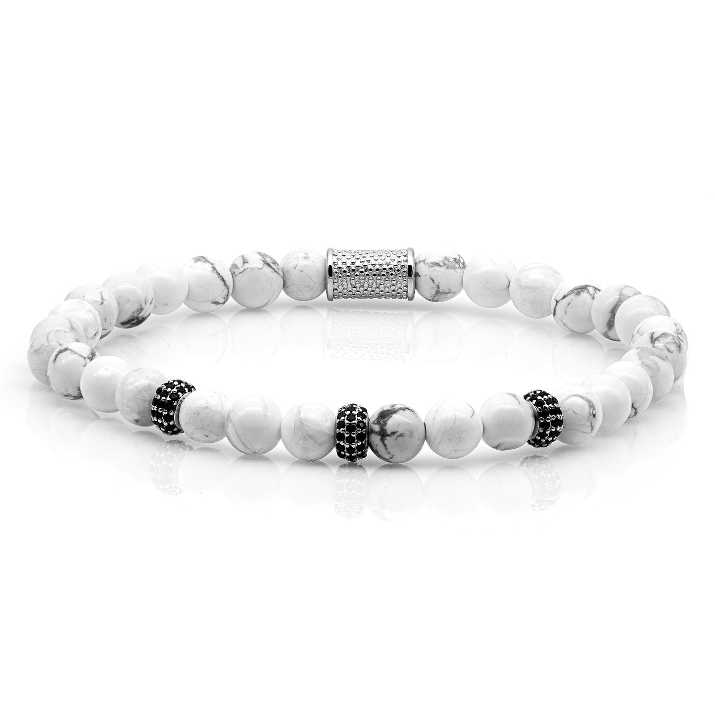 Howlith SilverLine Zirkon 6mm S 925 Sterling Silber Rohdiniert