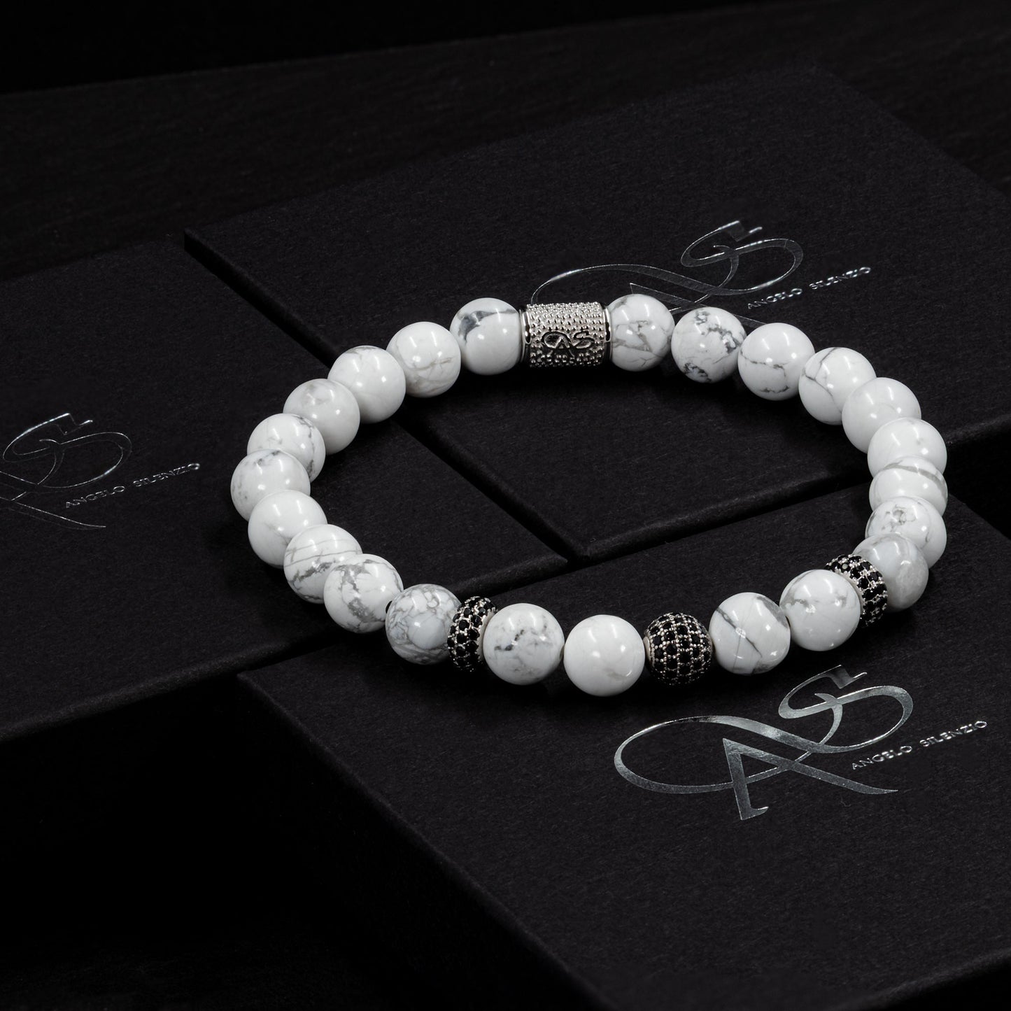 Howlith SilverLine Zirkon 8mm R 925 Sterling Silber Rohdiniert