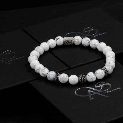 Howlith SilverLine Zirkon 8mm R 925 Sterling Silber Rohdiniert