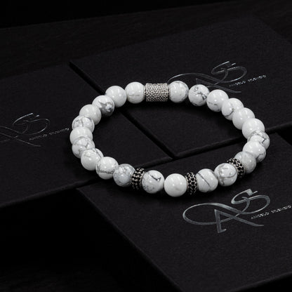 Howlith SilverLine Zirkon 8mm S 925 Sterling Silber Rohdiniert