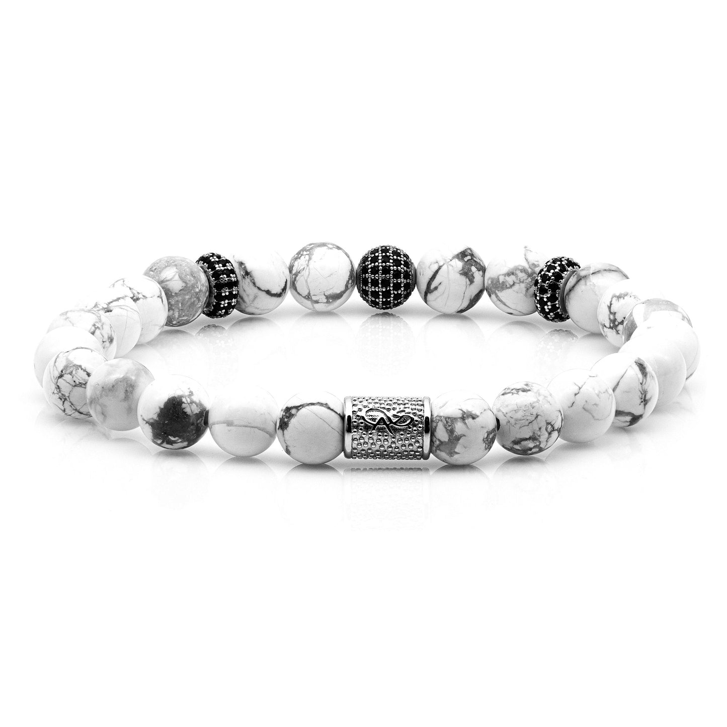 Howlith SilverLine Zirkon 8mm R 925 Sterling Silber Rohdiniert
