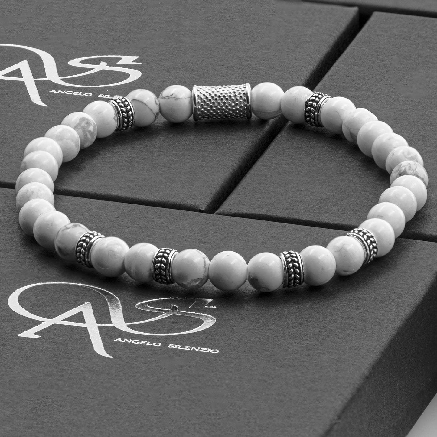 Howlith Silver Orzo 6mm 925 Sterling Silber Rohdiniert