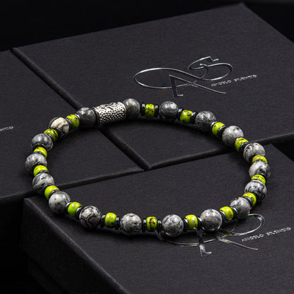 Jaspis Perlen 6mm Miyuki Picasso Chartreuse Hämatit 925 Sterling Silber Rohdiniert