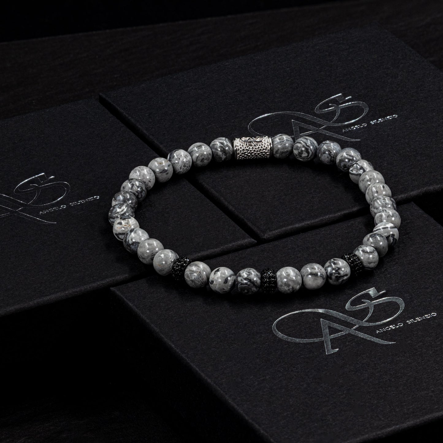 Jaspis SilverLine Zirkon 6mm S 925 Sterling Silber Rohdiniert