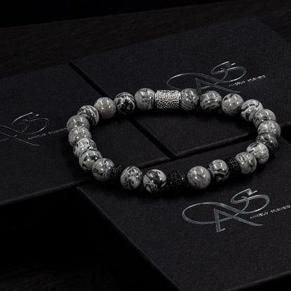 Jaspis SilverLine Zirkon 8mm R 925 Sterling Silber Rohdiniert