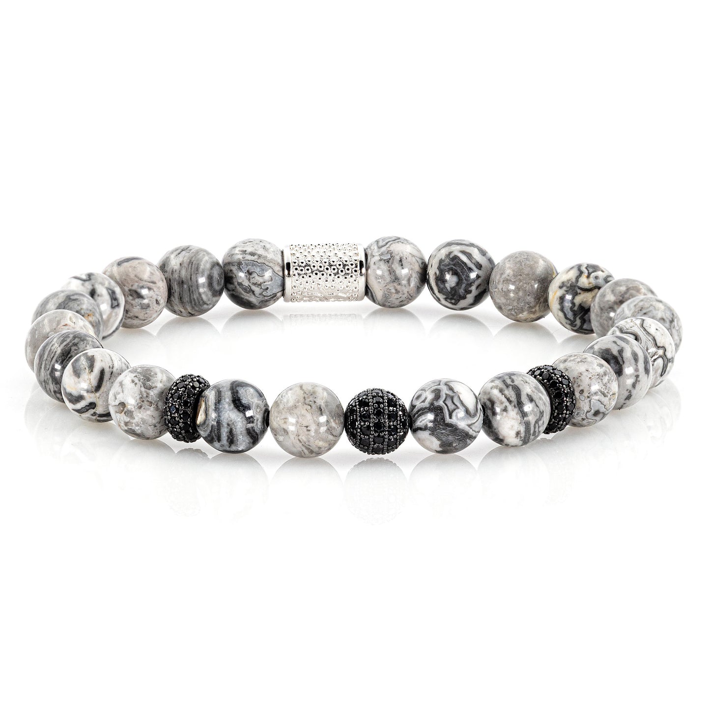 Jaspis SilverLine Zirkon 8mm R 925 Sterling Silber Rohdiniert
