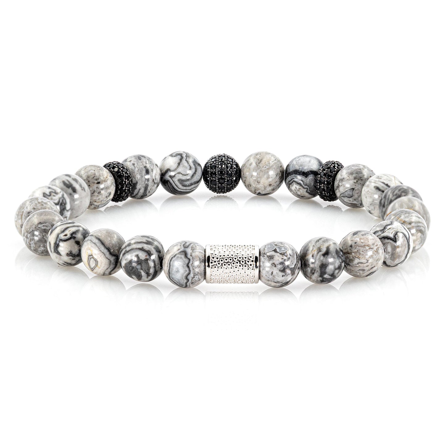 Jaspis SilverLine Zirkon 8mm R 925 Sterling Silber Rohdiniert