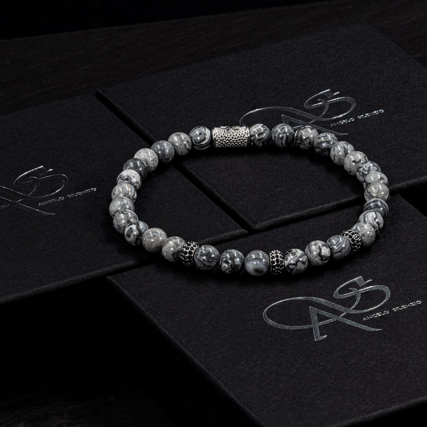 Jaspis SilverLine Zirkon 6mm S 925 Sterling Silber Rohdiniert