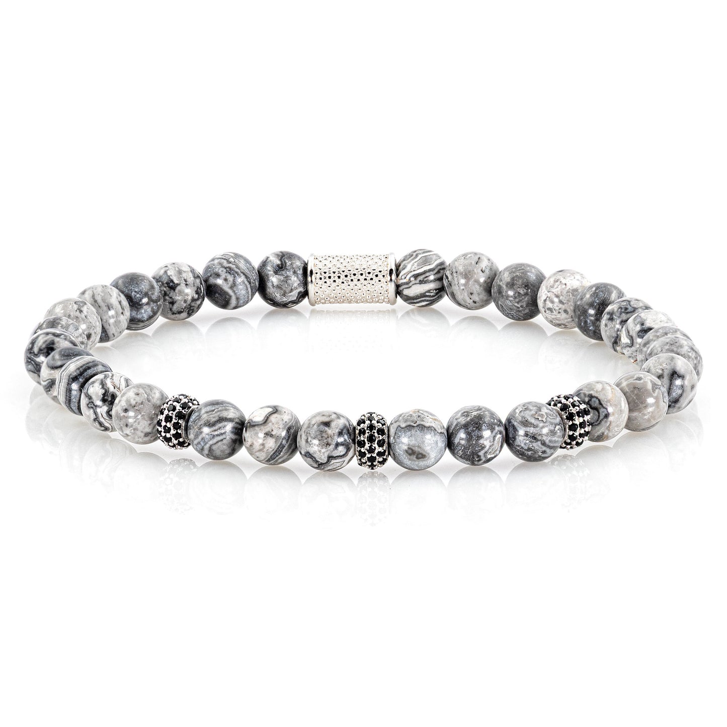 Jaspis SilverLine Zirkon 6mm S 925 Sterling Silber Rohdiniert