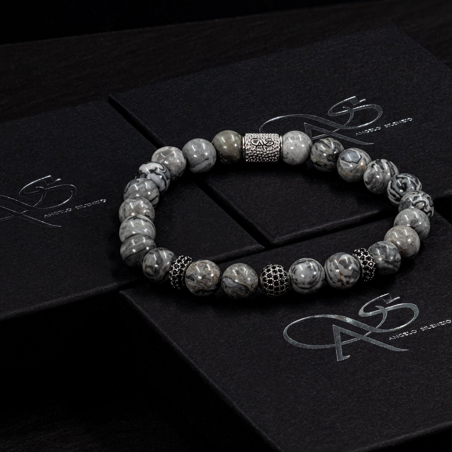 Jaspis SilverLine Zirkon 8mm R 925 Sterling Silber Rohdiniert