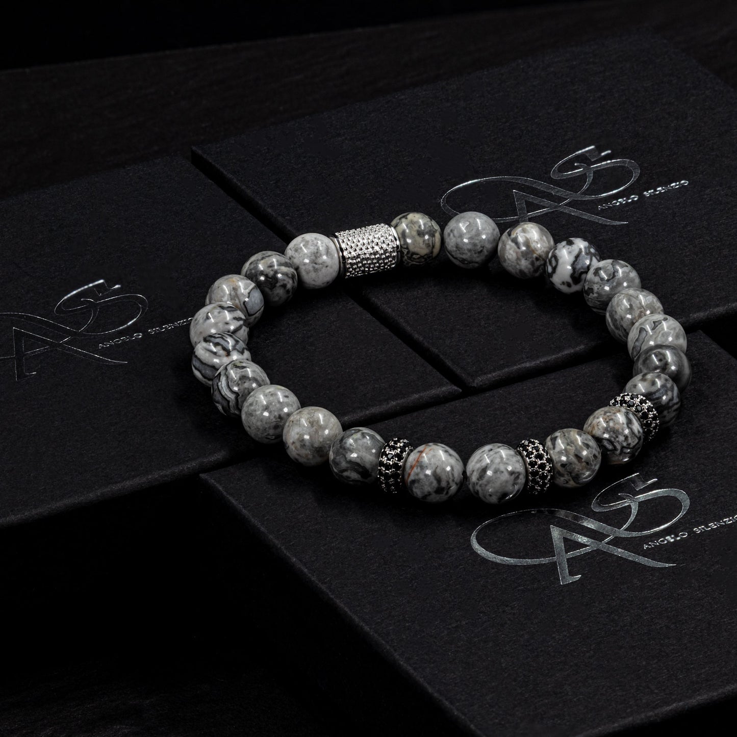 Jaspis SilverLine Zirkon 8mm S 925 Sterling Silber Rohdiniert