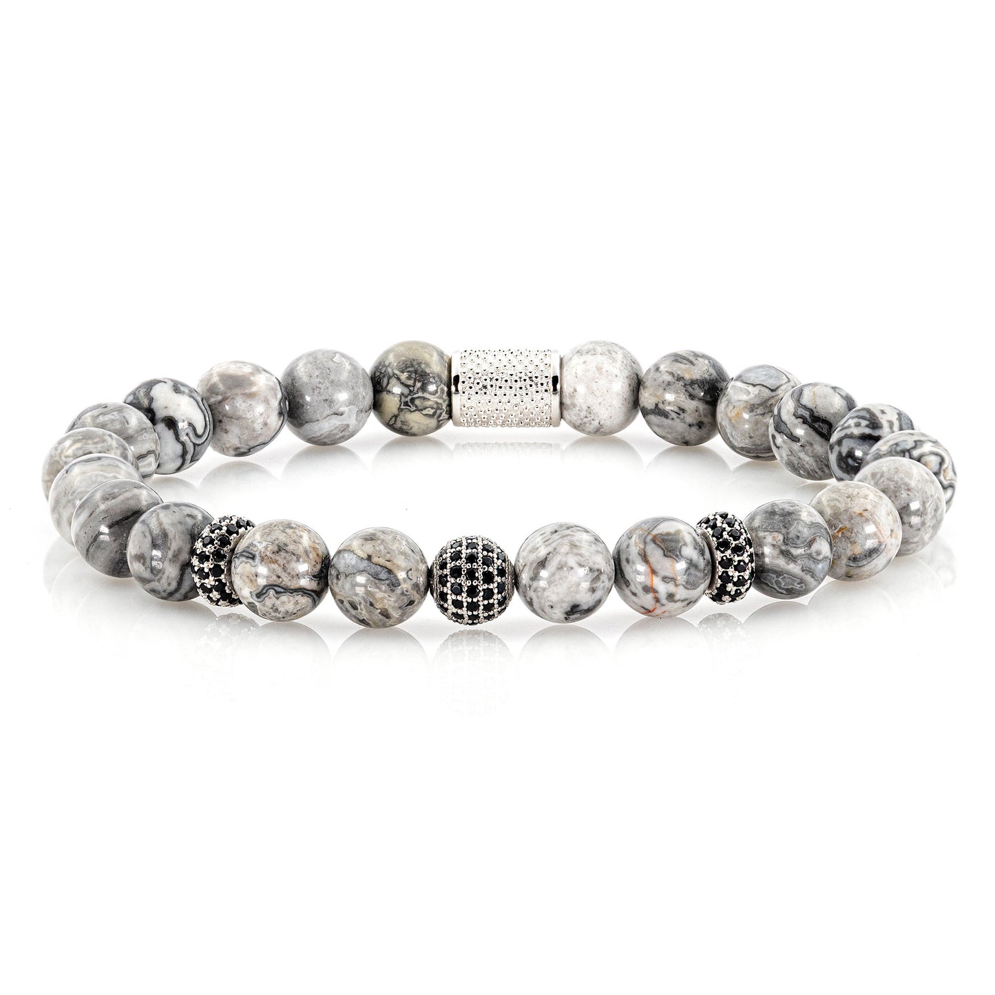 Jaspis SilverLine Zirkon 8mm R 925 Sterling Silber Rohdiniert