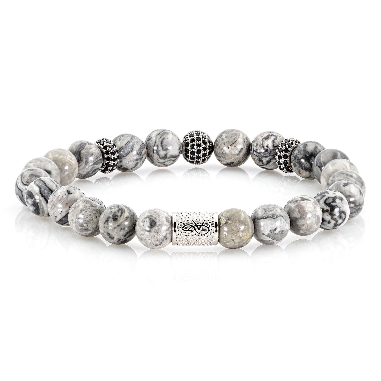 Jaspis SilverLine Zirkon 8mm R 925 Sterling Silber Rohdiniert