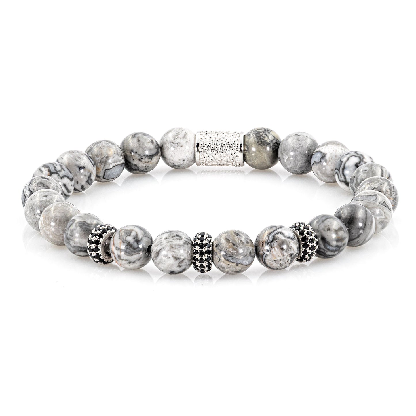 Jaspis SilverLine Zirkon 8mm S 925 Sterling Silber Rohdiniert