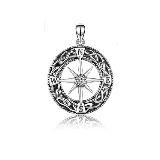Kompass Zirkon 925 Sterling Silber Anhänger