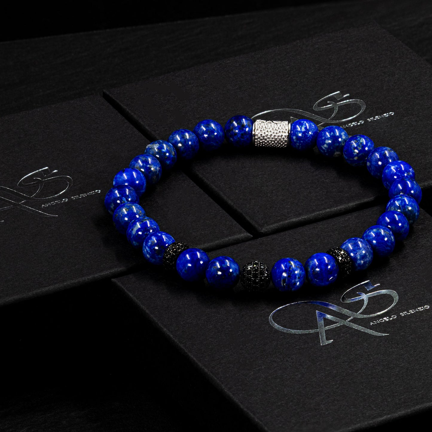 Lapislazuli SilverLine Zirkon 8mm R 925 Sterling Silber Rohdiniert