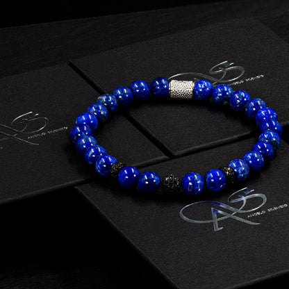 Lapislazuli SilverLine Zirkon 8mm R 925 Sterling Silber Rohdiniert