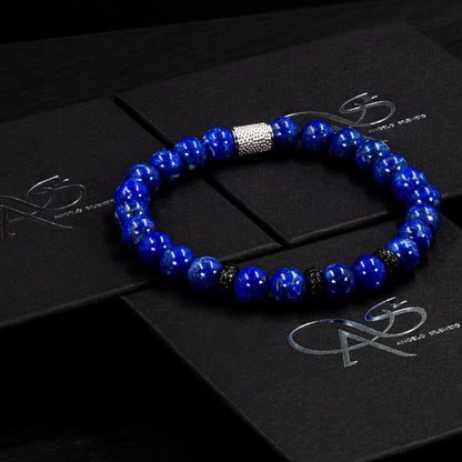 Lapislazuli SilverLine Zirkon 8mm S 925 Sterling Silber Rohdiniert