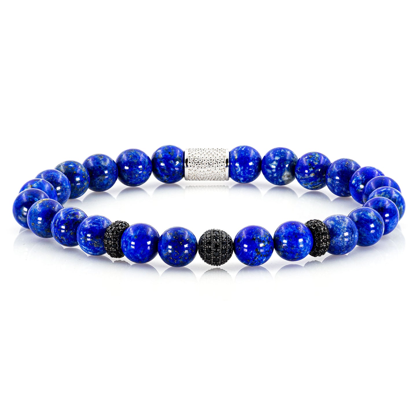 Lapislazuli SilverLine Zirkon 8mm R 925 Sterling Silber Rohdiniert