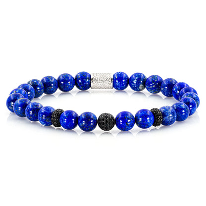 Lapislazuli SilverLine Zirkon 8mm R 925 Sterling Silber Rohdiniert
