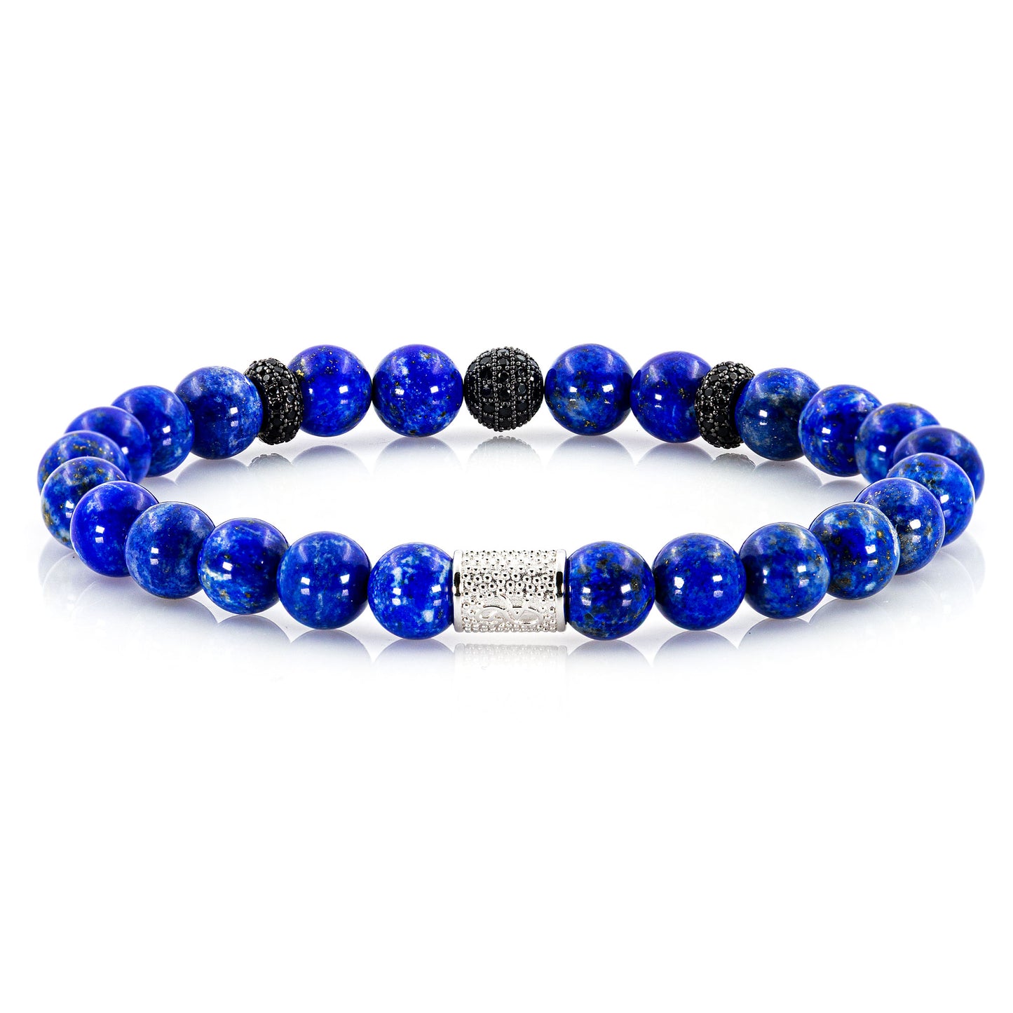 Lapislazuli SilverLine Zirkon 8mm R 925 Sterling Silber Rohdiniert