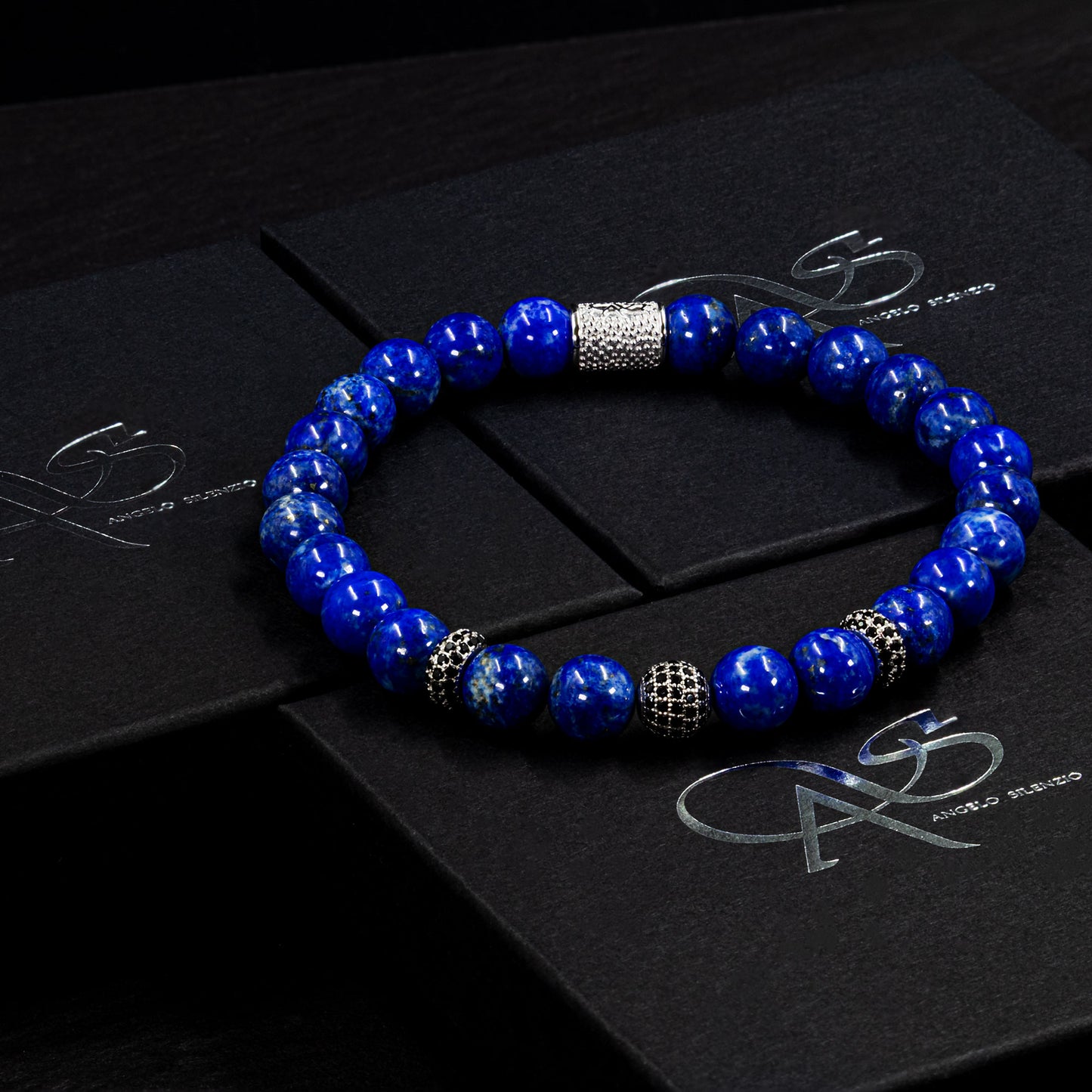 Lapislazuli SilverLine Zirkon 8mm R 925 Sterling Silber Rohdiniert