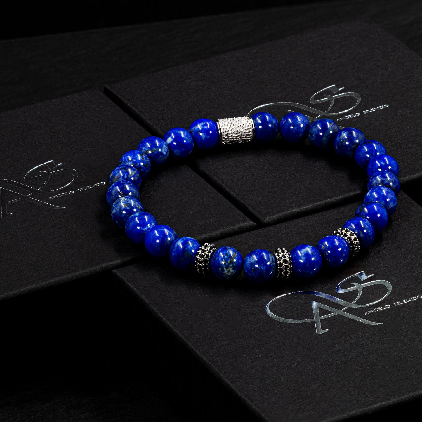 Lapislazuli SilverLine Zirkon 8mm S 925 Sterling Silber Rohdiniert