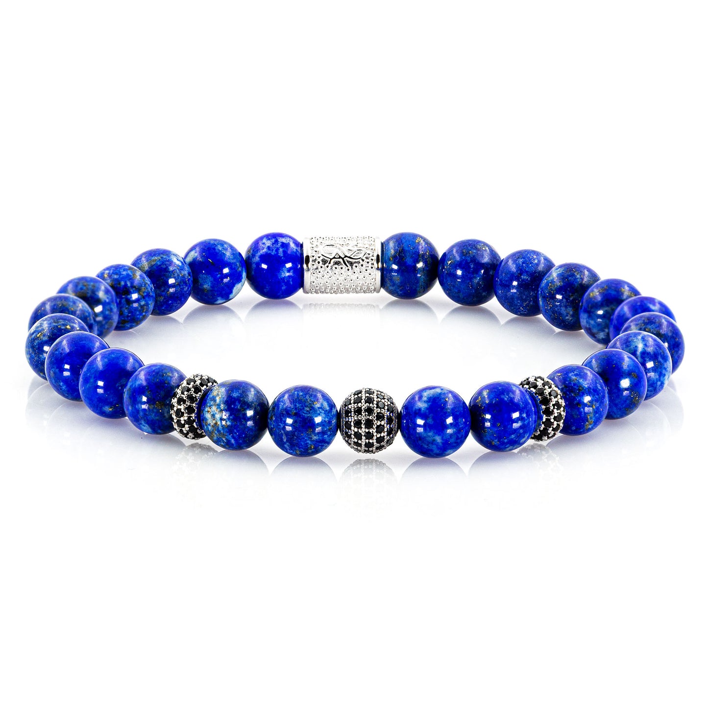 Lapislazuli SilverLine Zirkon 8mm R 925 Sterling Silber Rohdiniert