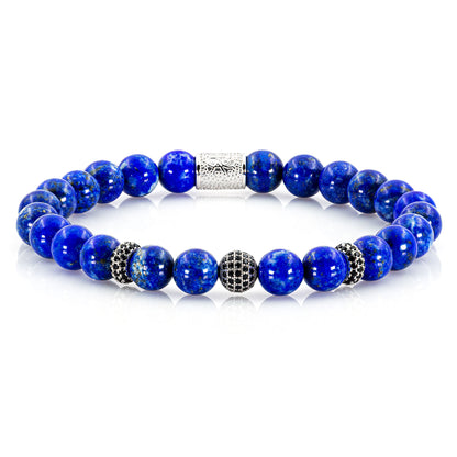 Lapislazuli SilverLine Zirkon 8mm R 925 Sterling Silber Rohdiniert
