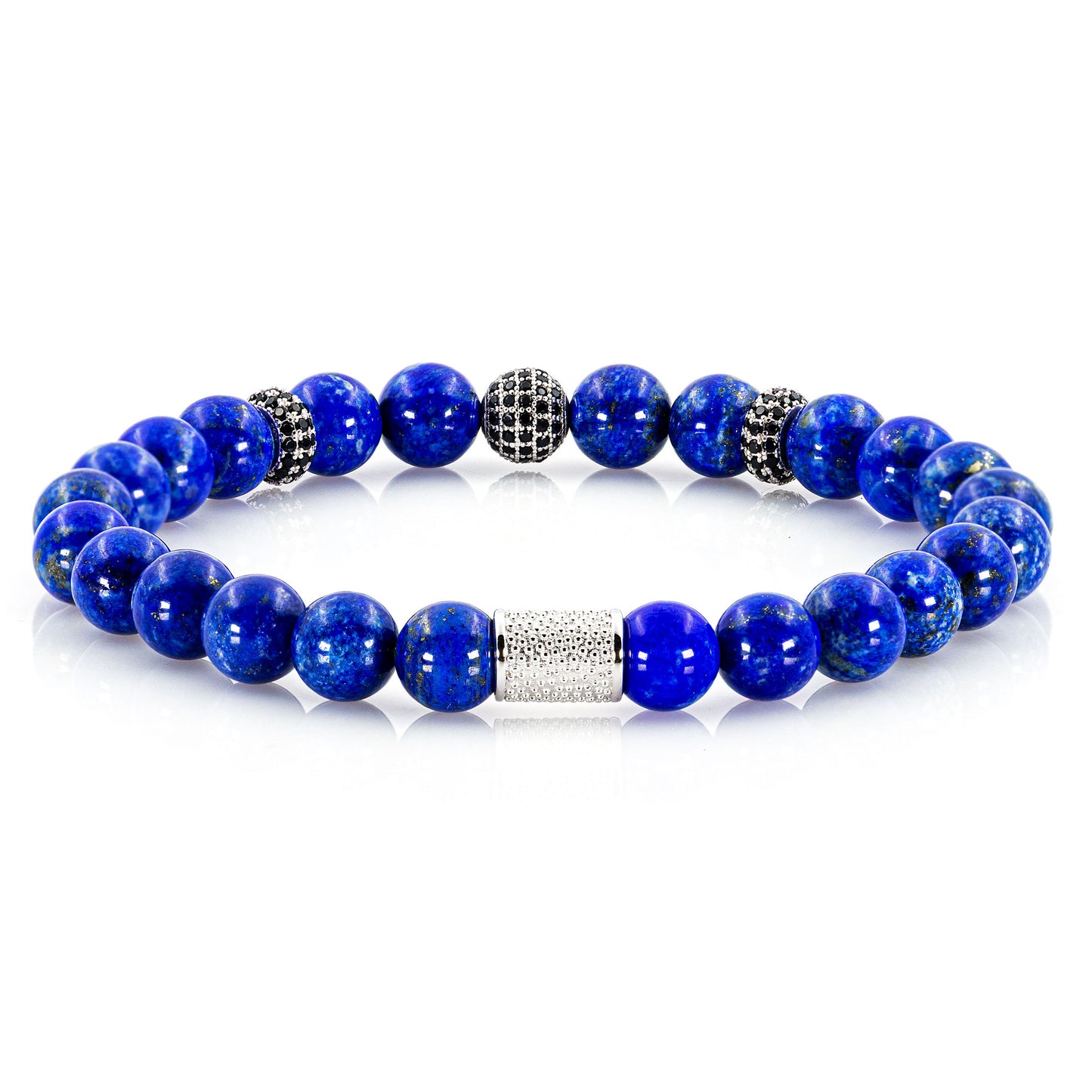 Lapislazuli SilverLine Zirkon 8mm R 925 Sterling Silber Rohdiniert