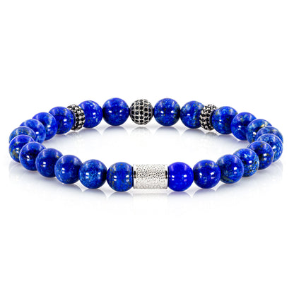 Lapislazuli SilverLine Zirkon 8mm R 925 Sterling Silber Rohdiniert