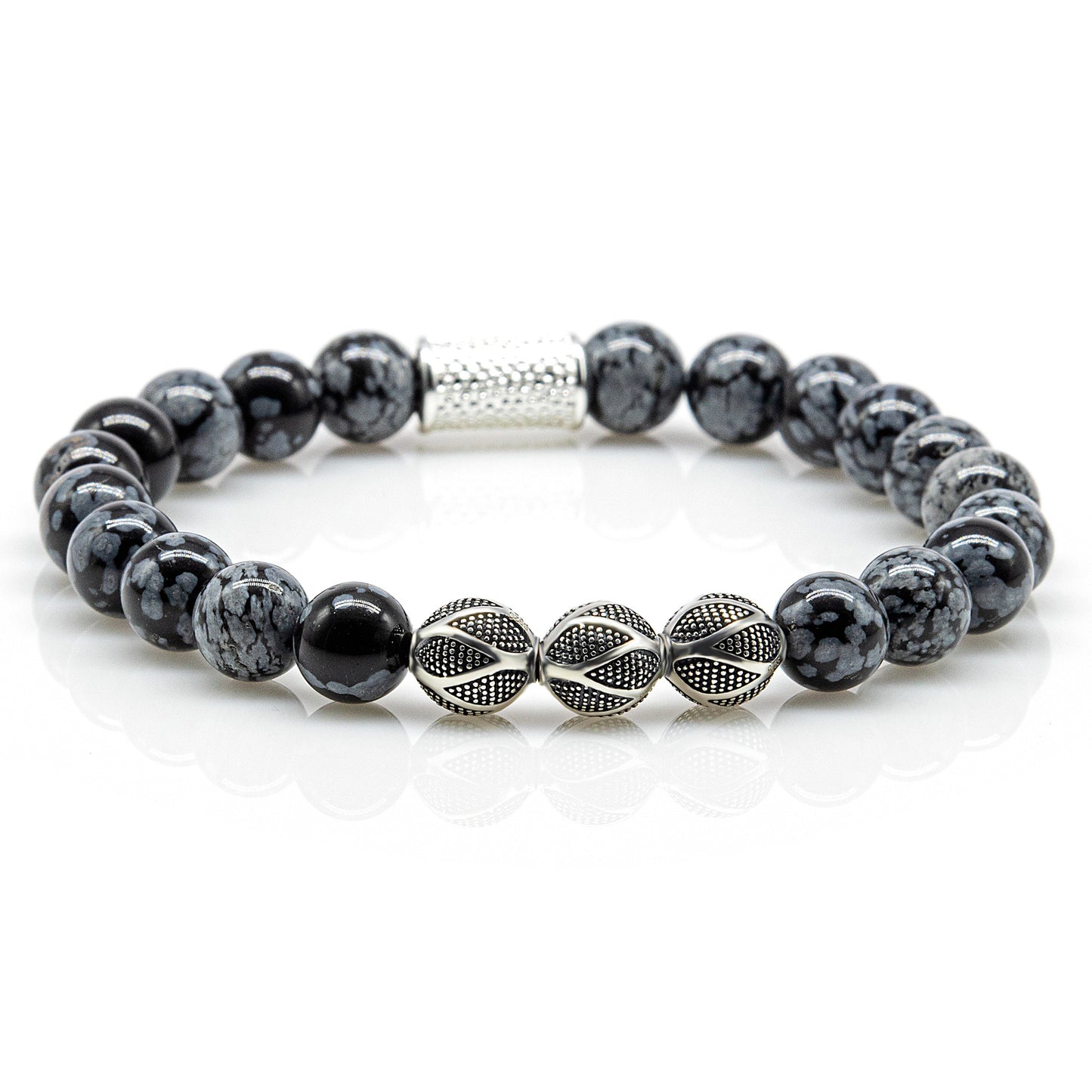 Snowflake Obsidian Perlen Excelsior Silver 925 Sterling Silber
