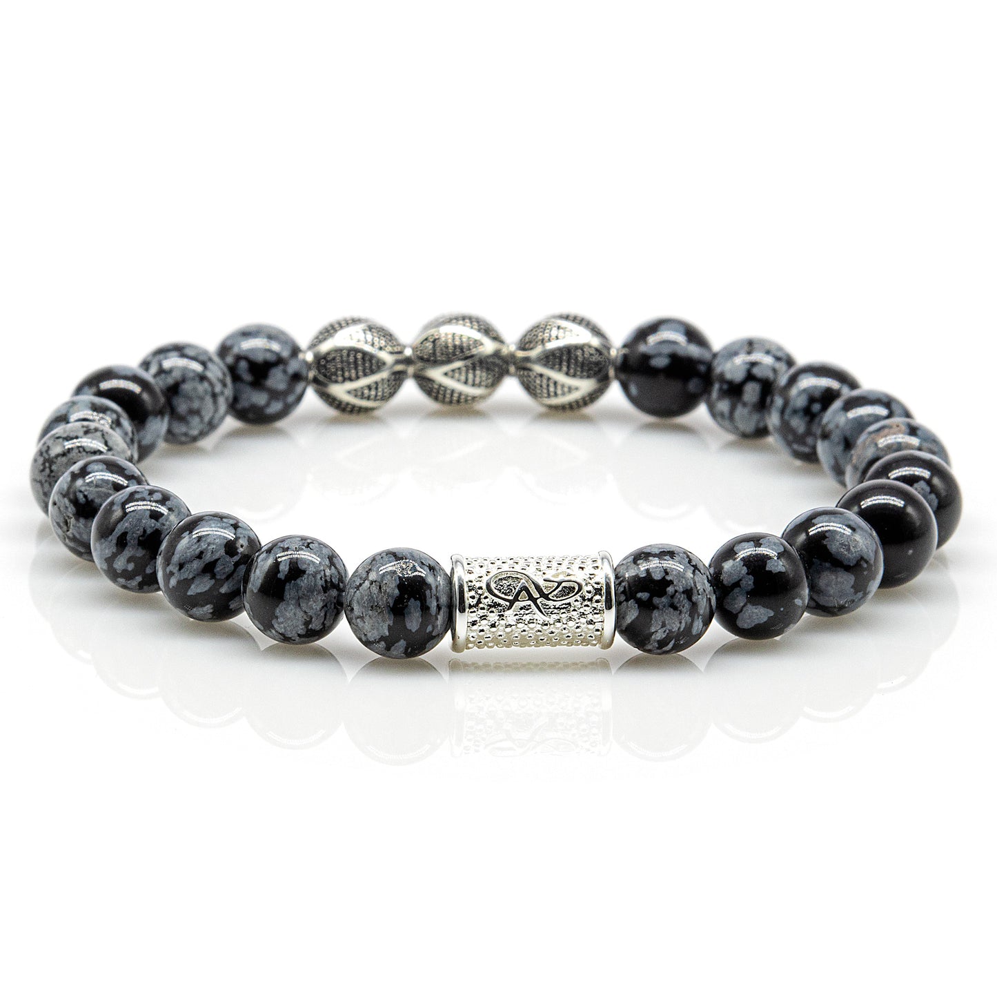 Snowflake Obsidian Perlen Excelsior Silver 925 Sterling Silber