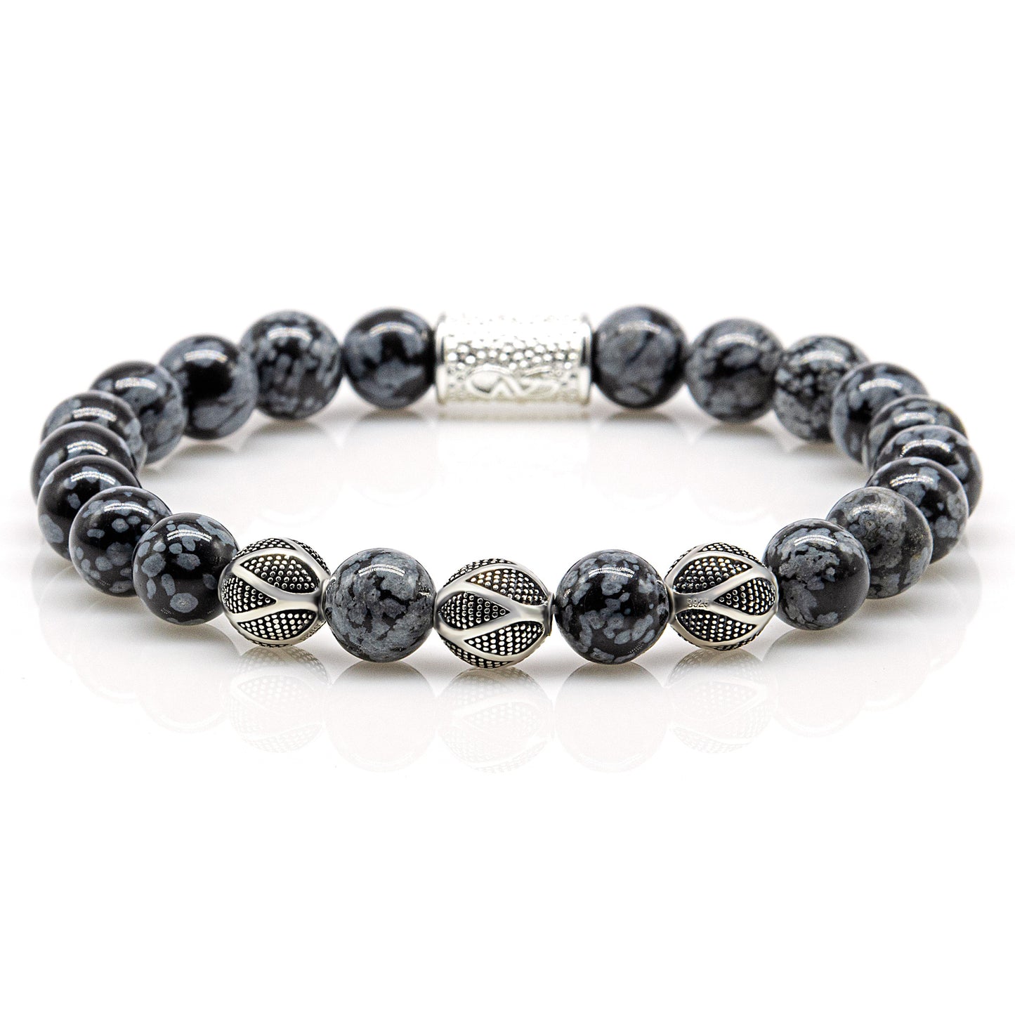 Snowflake Obsidian Perlen Excelsior Silver 925 Sterling Silber