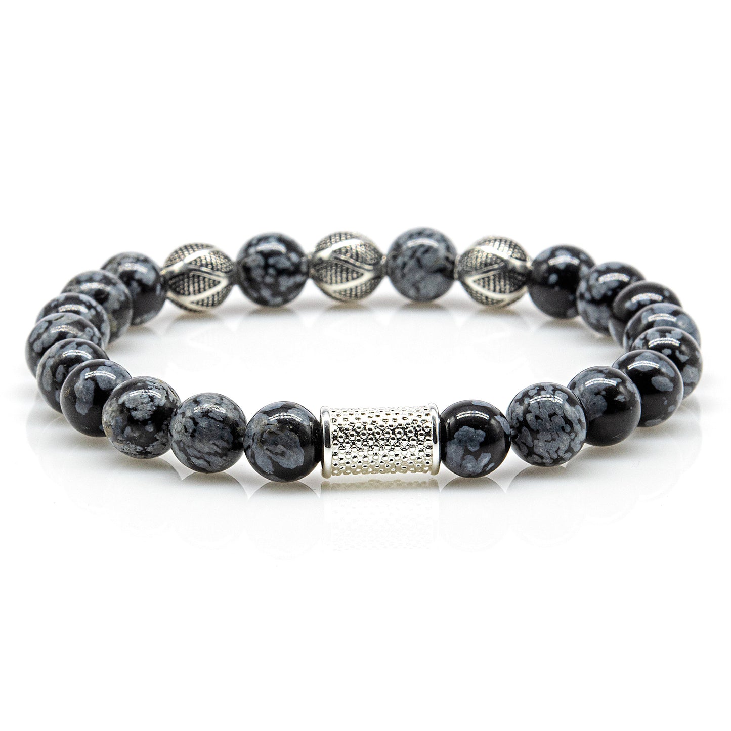 Snowflake Obsidian Perlen Excelsior Silver 925 Sterling Silber