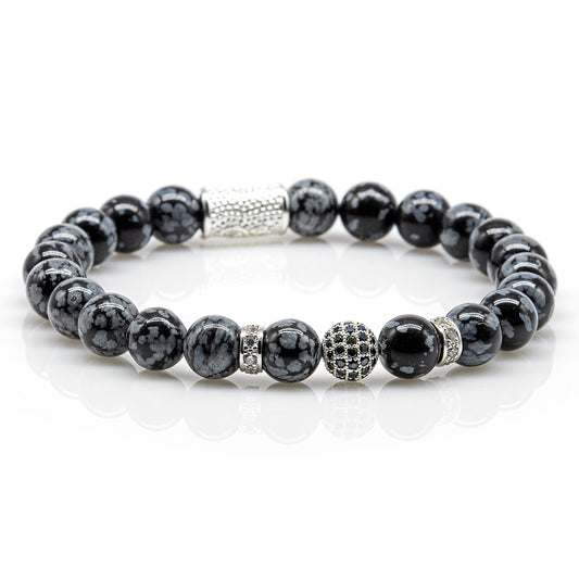 Snowflake Obsidian Perlen Royal Crown 925 Sterling Silber
