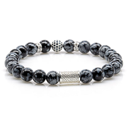 Snowflake Obsidian Perlen Royal Crown 925 Sterling Silber