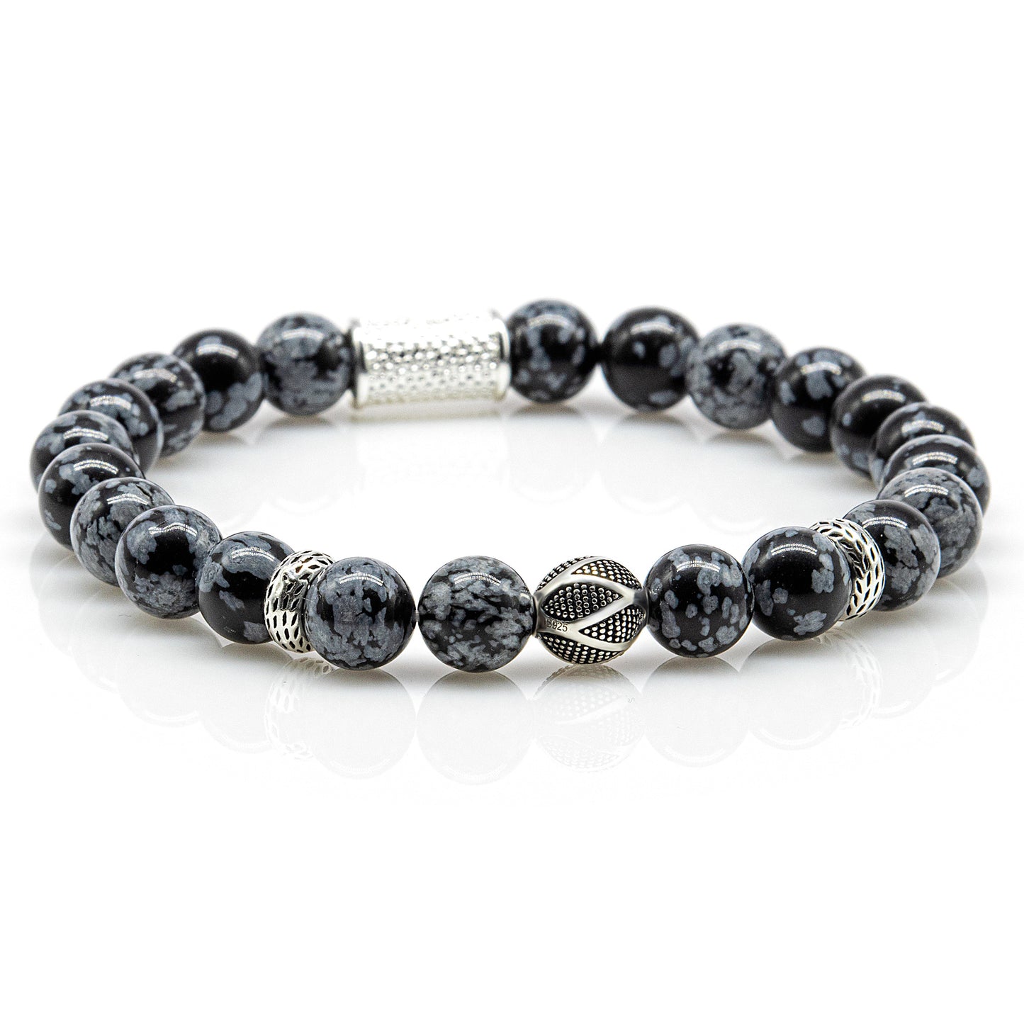 Snowflake Obsidian Perlen 925 Sterling Silber Monaco
