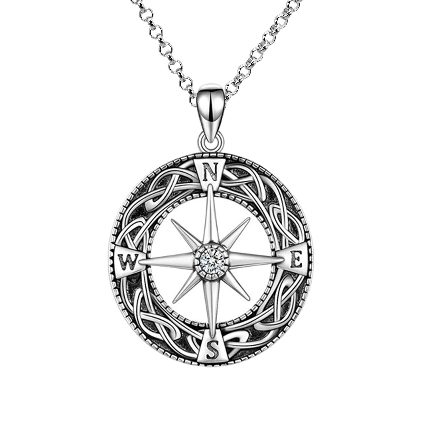 Kompass Zirkon 925 Sterling Silber Anhänger