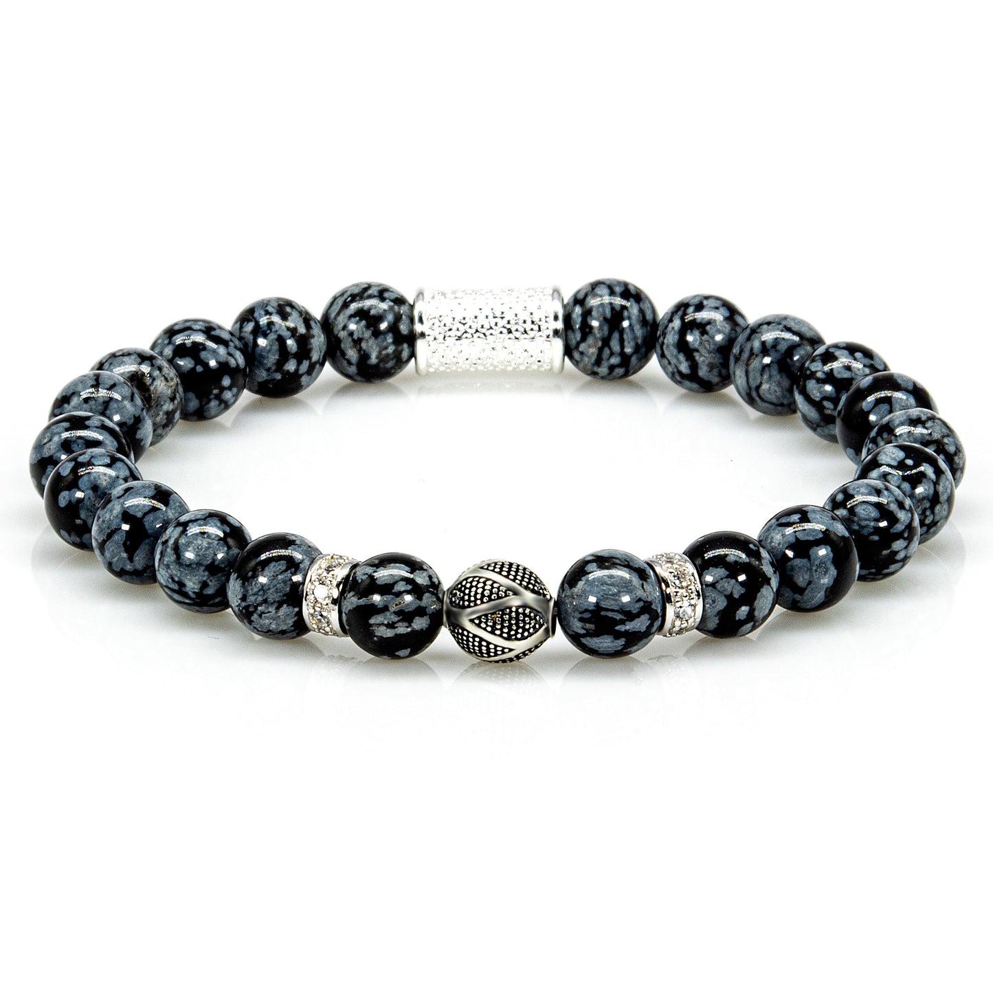 Snowflake Obsidian Perlen Bali 925 Sterling Silber