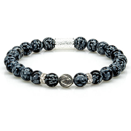 Snowflake Obsidian Perlen Bali 925 Sterling Silber