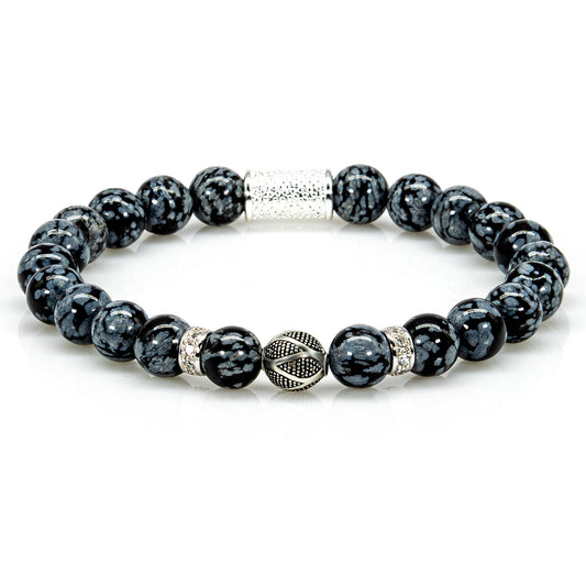 Snowflake Obsidian Perlen Bali 925 Sterling Silber