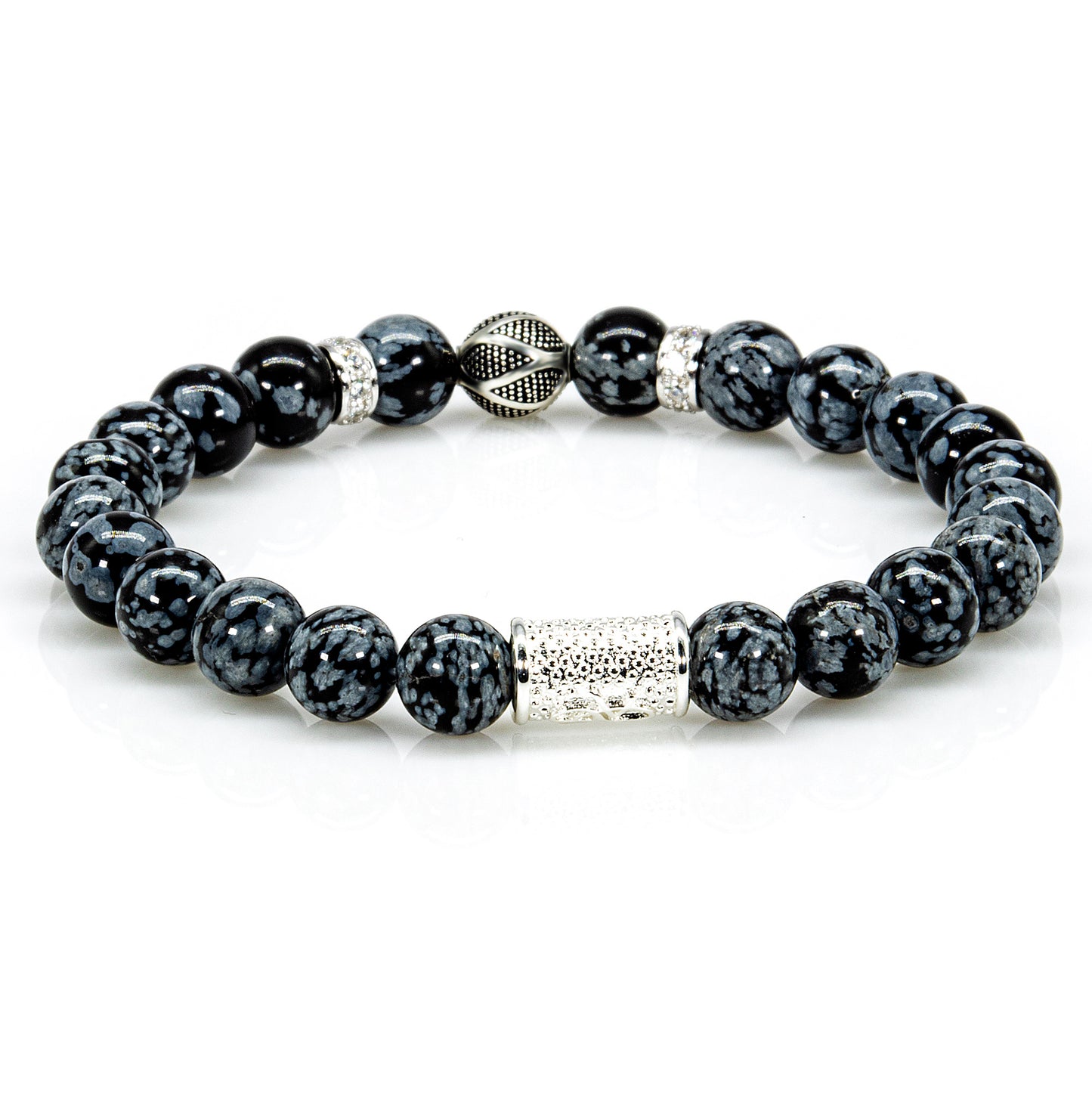 Snowflake Obsidian Perlen Bali 925 Sterling Silber