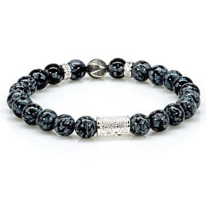 Snowflake Obsidian Perlen Bali 925 Sterling Silber