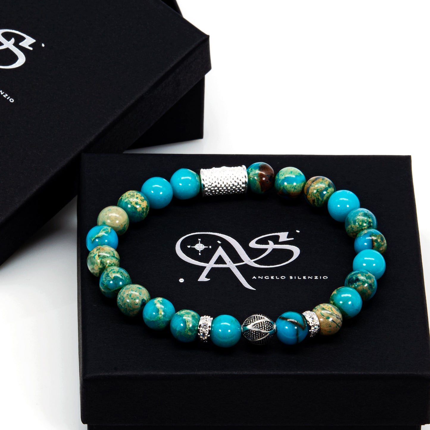 Aqua Terra Jaspis Perlen Bali 925 Sterling Silber